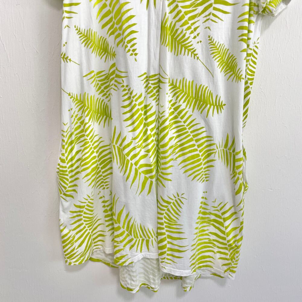 Kealopiko Womens Shirt Dress L White Green Fern Print Hawaiian Organic Cotton - Picture 8 of 13